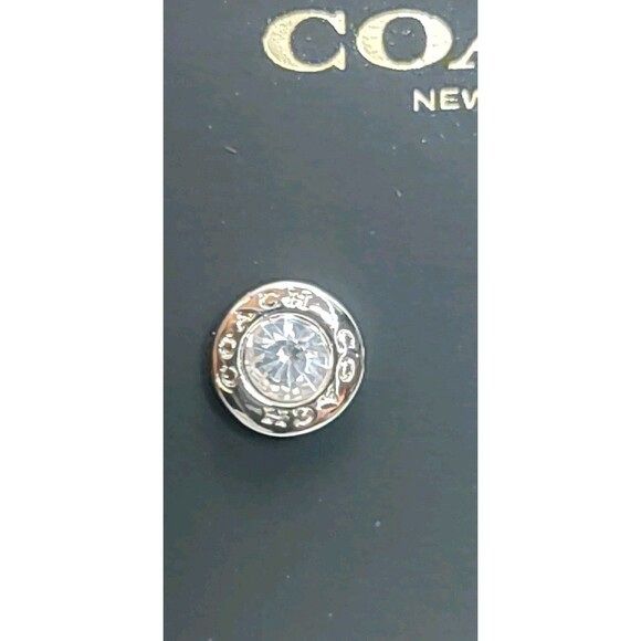 Coach Crystal Silver Tone Round Stud Button Earrings - Picture 5 of 5